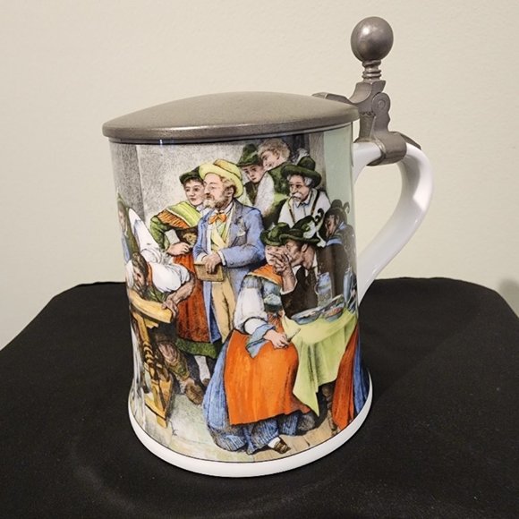 Vintage AK Kaiser Porcelain Beer Stein with Pewter lid - Arm Wrestling - Picture 2 of 15